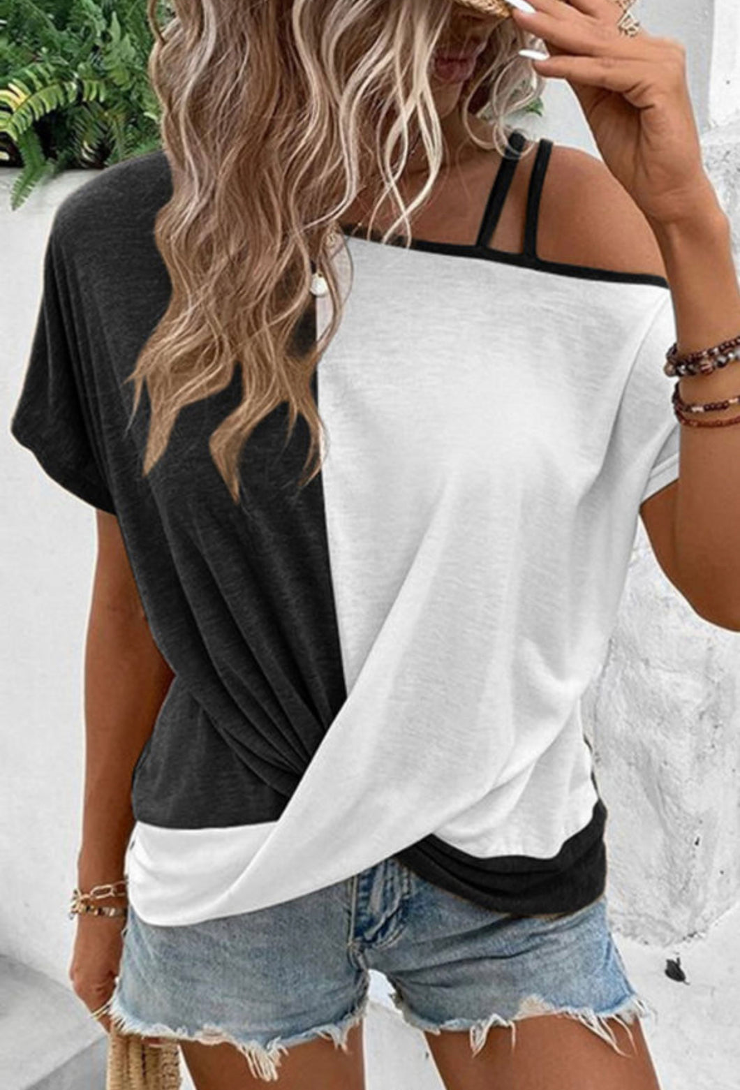 Black Colorblock Strappy Top