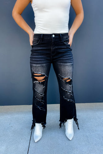 Black Crop Distressed Jeans