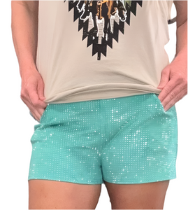 Turquoise Rhinestone Shorts
