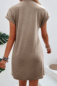 Beige Rolled Cuff Tshirt Dress