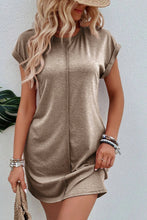 Load image into Gallery viewer, Beige Rolled Cuff Tshirt Dress