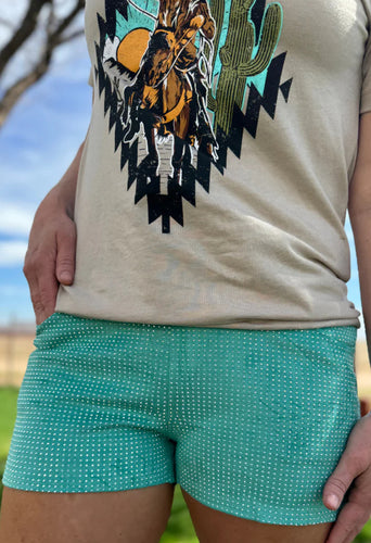 Turquoise Rhinestone Shorts