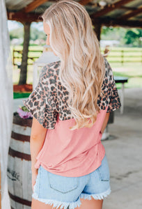 Coral Leopard Sequin Top