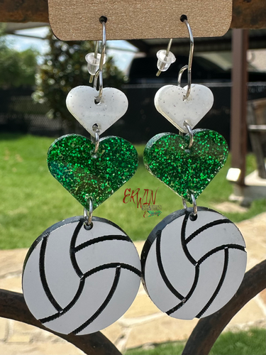 Green Volleyball Earrings