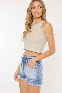 Kancan High Rise Frayed Denim Shorts