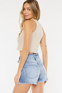 Kancan High Rise Frayed Denim Shorts