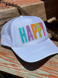 (COLLECTIVE) Happy Chenille Patch Foam Trucker Cap