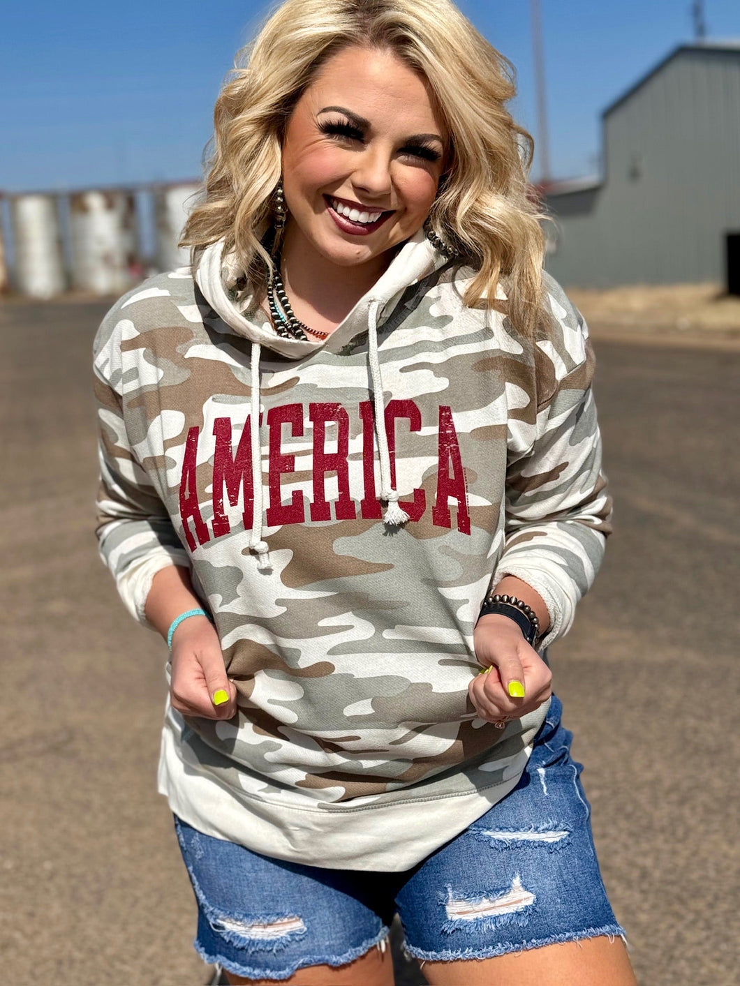 (COLLECTIVE) America on Camo Hooded Sweatshirt