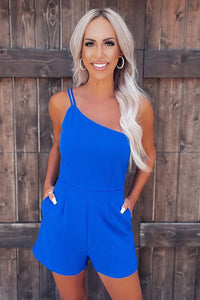 Blue One Shoulder Romper