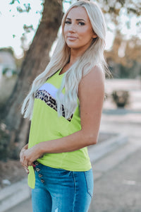 Neon Green Leopard Striped Patchwork Tank