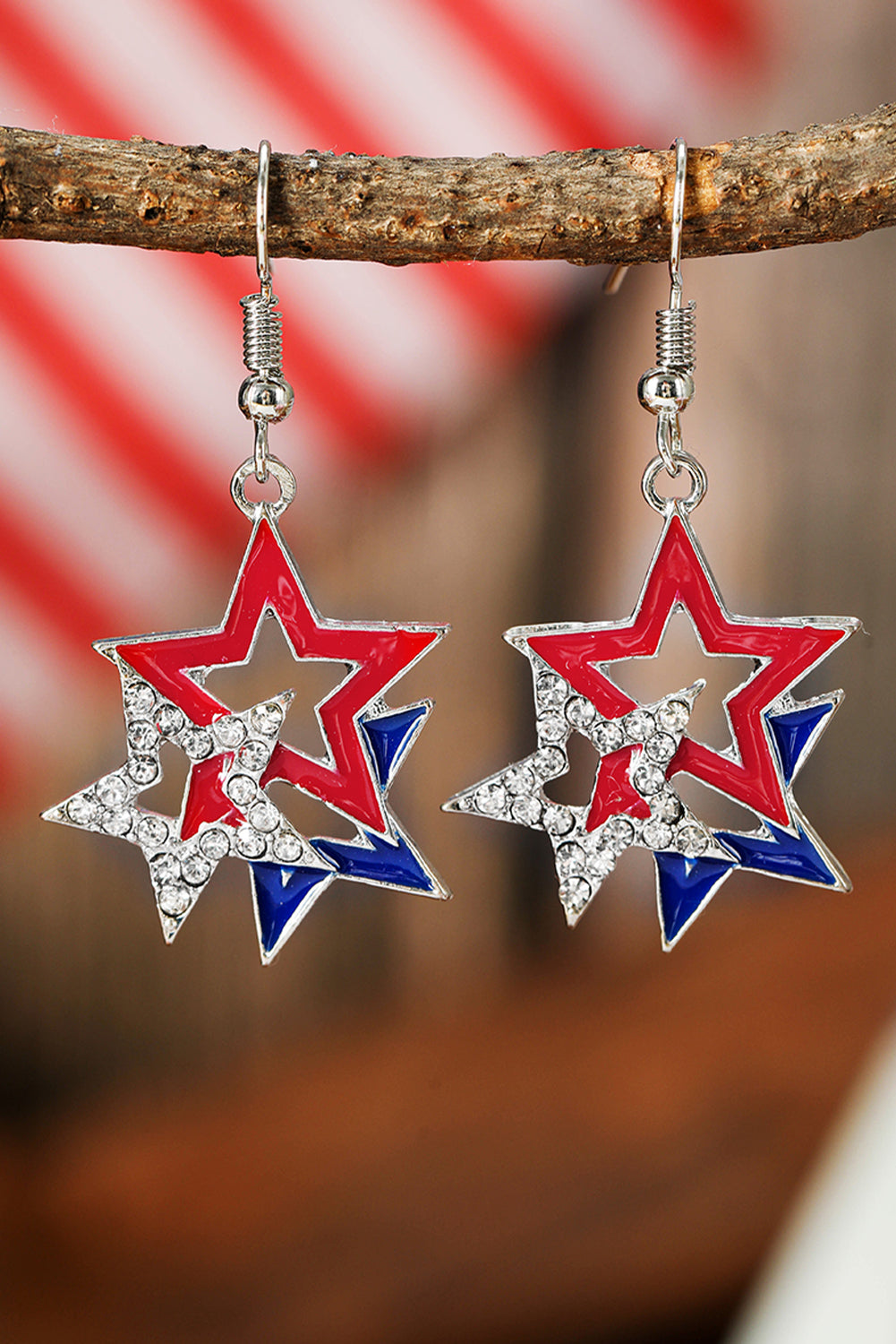 Red White & Blue Star Dangle Earrings