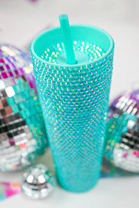 Turquoise Rhinestone Tumbler