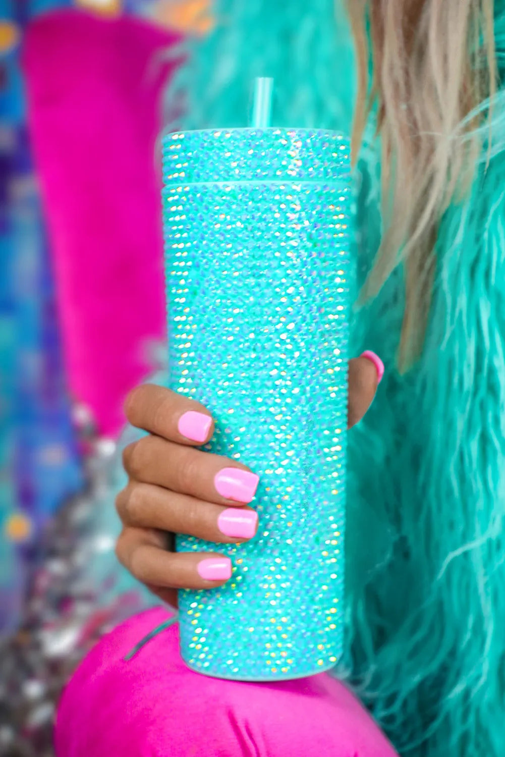 Turquoise Rhinestone Tumbler