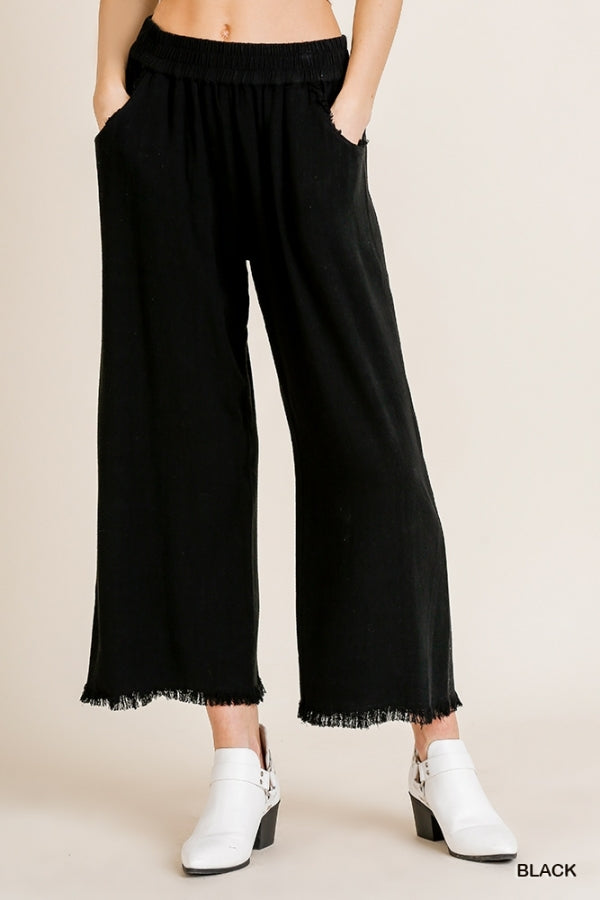 Wide Leg Black Linen Pants