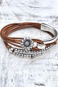 Brown Daisy Multi Layer Bracelet