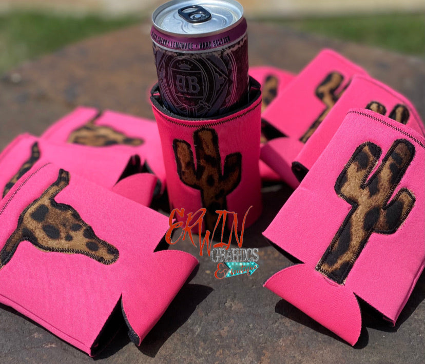 Hot Pink Cactus/Skull Koozie