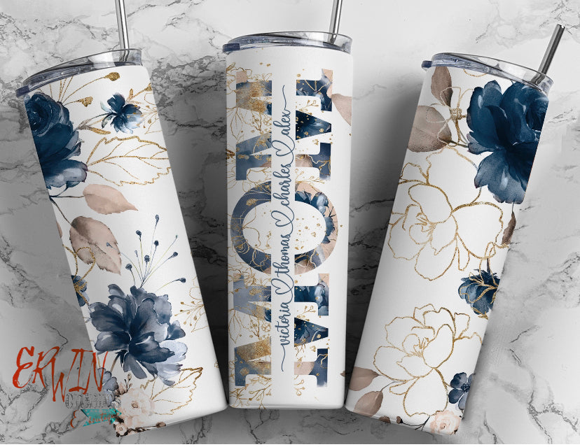 Blue Floral Custom MOM Tumbler