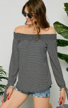 Load image into Gallery viewer, Black Off Shoulder Striped Top