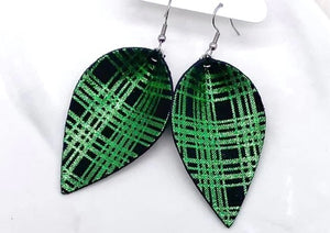 Green & Black Plaid Teardrop Earrings