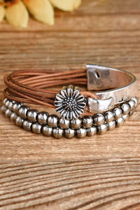 Brown Daisy Multi Layer Bracelet